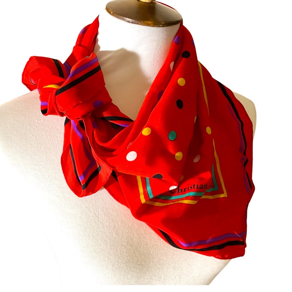 Christian Dior Authenticated 100% Silk Polka Dot Scarf Made in Japan 1980s - Picture 7 of 12